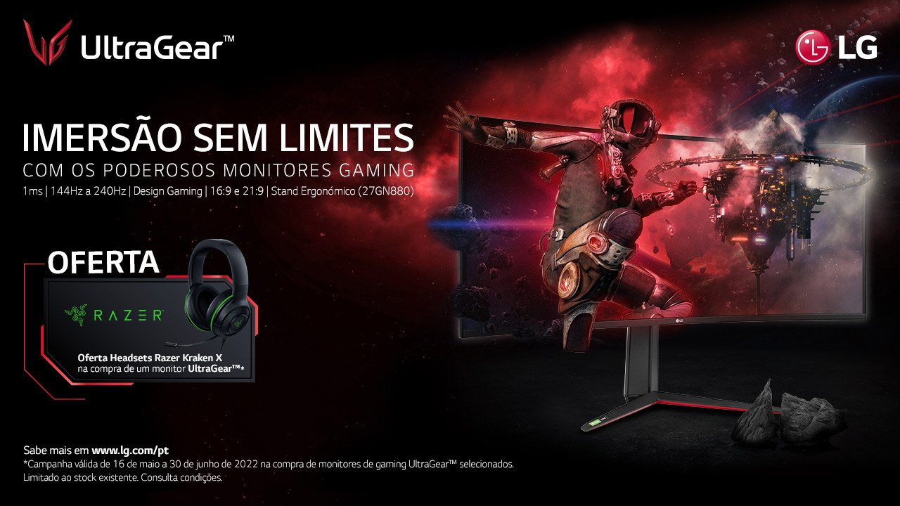Oferta Razer Kraken X na Compra de Monitores LG UltraGear Selecionados