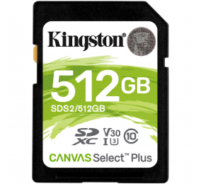 Cartão Memória Kingston Canvas Select Plus C10 U3 V30 UHS-I SDXC 512GB