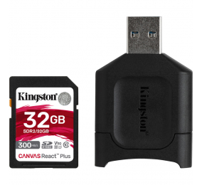 Cartão Memória Kingston Canvas React Plus C10 UHS-II U3 V90 SDHC 32GB + Adaptador USB