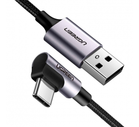 Cabo UGREEN US284 USB-C para USB-A 18W QC 3.0 Angled 2m Preto