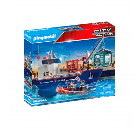 Playmobil: Grande Navio Porta-Contentores com Barco Aduaneiro 135 Peças | Idades 4+ | Item 70769