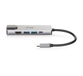 Adaptador D-Link USB-C p/ 2 USB 3.0 + 1 HDMI + 1 Ethernet Gigabit + USB-C (até 60W)