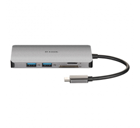 Adaptador D-Link USB-C p/ 3 USB 3.0 + 1 HDMI + Leitor de Cartões (SD+MicroSD) + USB-C (até 100W)