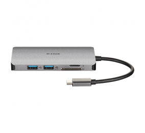 Adaptador D-Link USB-C p/ 2 USB 3.0 + 1 HDMI + Leitor de Cartões (SD+MicroSD) + USB-C (até 100W)
