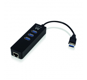 Hub USB Ewent RJ45 +  3 Portas USB 3.1 Gen1 (USB 3.0) Preto