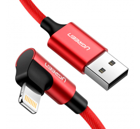 Cabo UGREEN US299 USB 2.0 para Right Angle Lightning 1m Trançado Vermelho