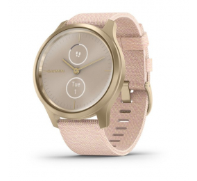 Smartwatch Garmin Vivomove Style Alumínio Dourado Claro com Bracelete Rosa Blush em Nylon Entrançado
